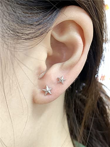 3 Pairs Tiny Starfish Stud Earrings Sterling Silver Set for Women Girls Cute Star Cartilage 20g Studs Tragus Post Pin Hypoallergenic Piercing Body Jewelry Dainty Gifts3