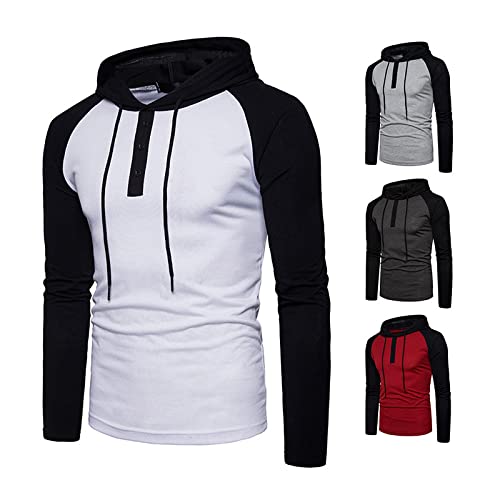 WANMN Sudadera con Capucha para Hombre, botón, cordón, Contraste, Tela, Costura, diseño, otoño, Jersey, con Capucha, w, l Cover