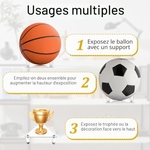 Bewudy Support de basket-ball et de football, antidérapant, rangement de ballons de sport, étagère transparente pour basket-ball, football, volley-ball – vue 5