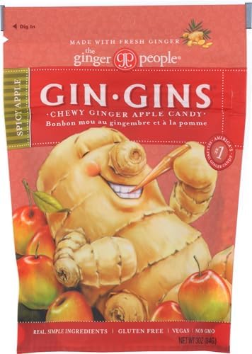 GIN GINS Apple Ginger Chews Made w/Fresh Ginger 3oz 1Pk