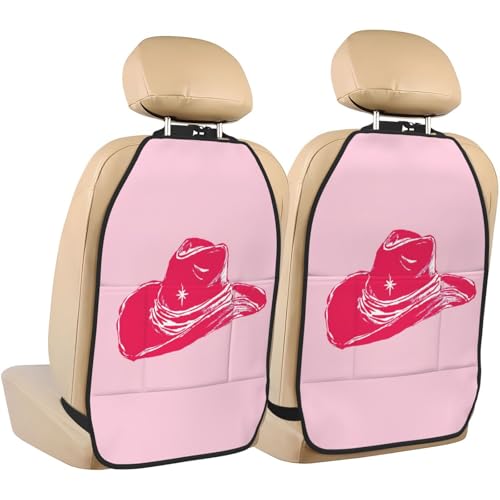 Minimalist Cowboy Hat On Light Pink Car Seat Back Kick Protectors,2 Pack Kick Mats with Storage Pockets for Vehicles to Protect from Dirt Mud Scratches