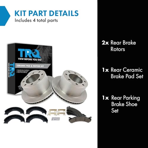 Image of TRQ Rear Brake Pad and Rotor Set Ceramic Compatible with 2001-2006 Chevrolet Silverado GMC Sierra 3500 2007 3500 Classic 2007-2010 Silverado 3500 HD 2007-2009 Sierra 3500 HD