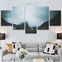 SIGNWIN 5 Panel Canvas Wall Art Foggy Mountains for Home Decorations Ready to Hang - 60