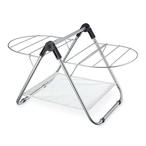 Estante de secado de ropa, mini estante plegable para ahorrar espacio y fácil almacenamiento, acero inoxidable, tamaño expandido (L) 74 x (W) 43 x (H) 43 cm, plateado (Opción 1) Cover