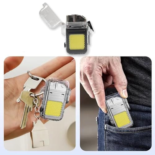 Image of Waterproof LED Flashlight Plasma Lighter | USB Rechargeable Keychain Torch | Windproof Flameless Mini Lantern for Outdoor, Camping, Hiking, Survival | Transparent Multi-Utility Pocket Light