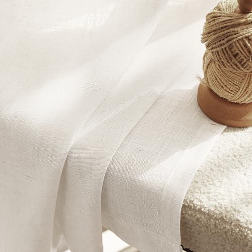 Extra Long 144 inch Curtains Linen Blend for Living Room Back Tab Neutral Farmhouse Light Filtering Semi Sheer Linen Drapes 144 inch Ceiling to Floor For Large Window Villa Hallway Ivory 10 FT 60x144 by Jolilight - Image 3