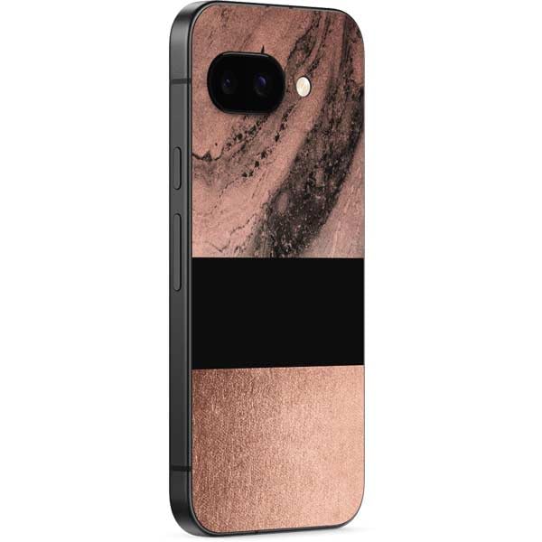 Skinit Decal Phone Skin Compatible with Google Pixel 9a - Rose Gold and Black Marble Design