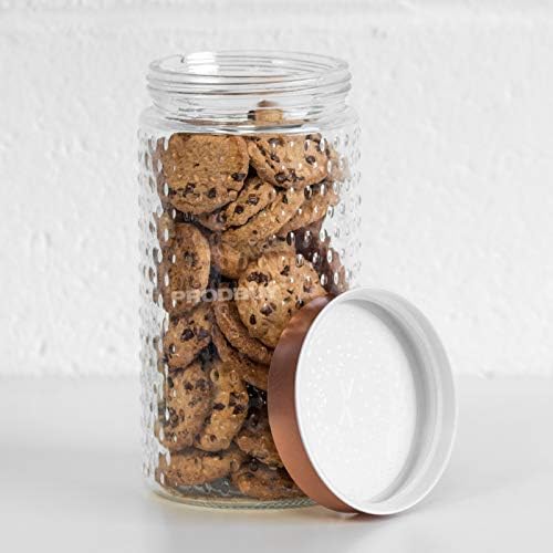1.5L Large Embossed Glass Storage Jar with Screw on Airtight Copper Coloured Lid Canister - Suitable for Biscuits, Pasta, Flour, Rice etc. (3)