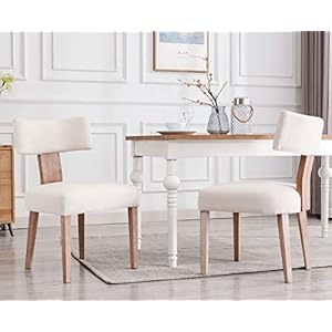VESCASA Upholstered Farmhouse Dining Chairs with Wood Legs, Mid-Century Modern Linen Padded Dining Chairs with Curved Open Back for Dining Room, Kitchen, Set of 2, Beige VESCASA Upholstered Farmhouse Dining Chairs with Wood Legs Mid Century Modern Linen Padded Dining Chairs with Curved Open Back for Dining Room Kitchen Set of 2 Beige