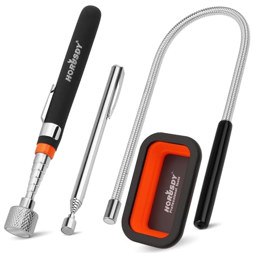 HORUSDY 4 - PIECE Magnetic Pickup Tools Kit | Extendable Telescoping Magnet Pick Up Tool Set 7-30.5 & 5-25 | Bend-It Flexible Magnetic Sweeper | Collapsible Parts Tray for Garage Workshop Yard