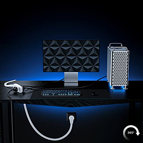 Maximm Cable 15 Ft 360° Rotating Flat Plug Extension Cord/Wire, 16 Awg Multi 3 Outlet Extension Wire, 3 Prong Grounded Wire - White - Ul Certified #TOP7