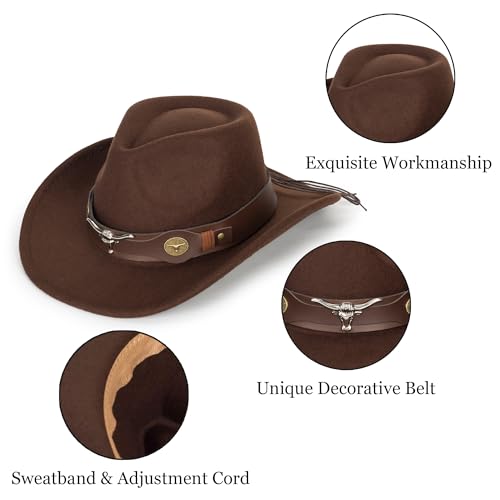 Kids Western Hats Boys Girls Cowboy Felt Fedora with Belt Buckle 3-7T2
