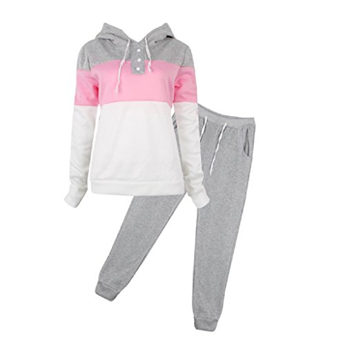 SCASTOE 2Pcs Womens Hoodies Sport Tops Pants Tracksuit Sweatshirt Sweat Suit Jogging Set (L, Gray)