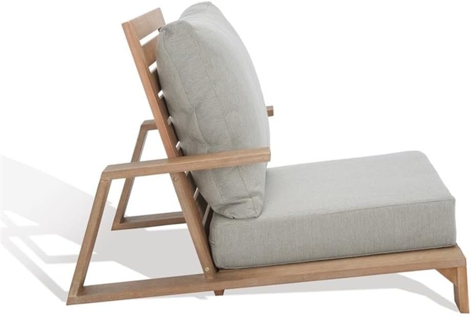 Pemberly Row Outdoor Patio Chair, 36 x 42.5 x 30, Eucalyptus Wood Frame with Light Gray Olefin Fabric Upholstery, Contemporary Style, Brown Finish, Durable Lounge or Dining Seating for Patio or