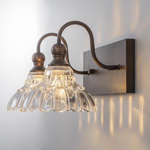 Image of EDISLIVE Vintage Vanity Light for Bathroom ORB 2-Light Bath Wall Light Fixture with Clear Flower Glass Shades 16.5 inch E12 Antique Wall Sconce for Bedroom Hallway Living Room Vanity Mirror