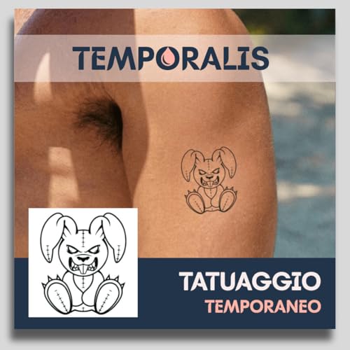 Tatuaggio CONIGLIO - Temporalis® | Tatuaggi temporanei uomo donna, tatuaggi finti vegani e waterproof - Certificato UE - Dura 1-2 settimane [ Tattoo Coniglio malefico ]