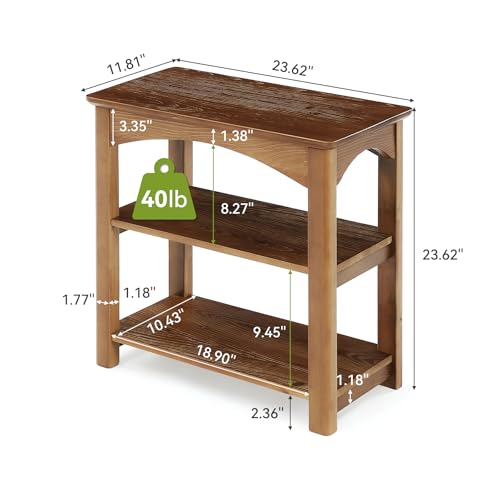 LITTLE TREE 3-Tier Solid Wood End Table Set of 2, Narrow Side Table with Storage Shelves, Solid Wood Sofa Side Table for Living Room, Slim Nightstand Bedside Table for Bedroom, Chestnut by LITTLE TREE - Used condition - Image 4