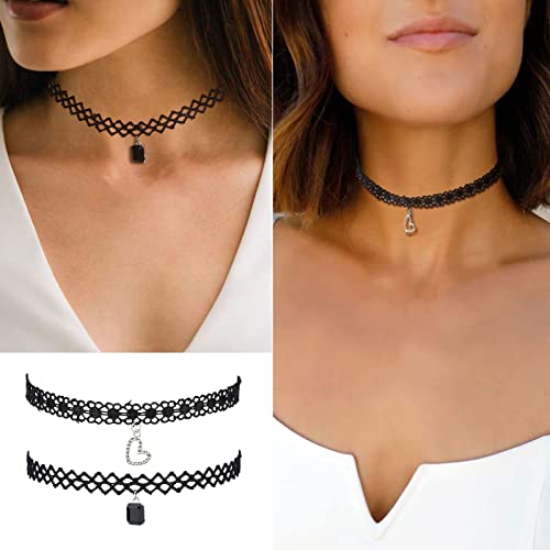 Errally Black Choker Necklace For Women Halloween Goth Lace Collar Chokers Victorian Wedding Party Cosplay Sexy Elegant Womens Jewelry Sets(6 Pcs) #TOP2