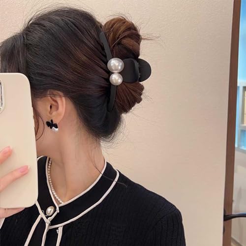 Iaceble Grampo de cabelo preto pérola de plástico fosco garras de cabelo mandíbula grande grampo de