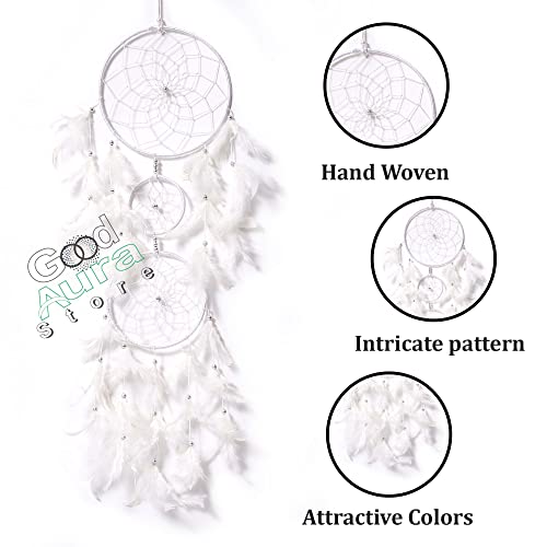 Image of Handmade Dream Catcher Wall Hanging with Feathers, Home Decor for Kids Room, Bedroom, Living Room & Balcony Decoration, Gift Item (Pack of 1, 18x82 cm, White)