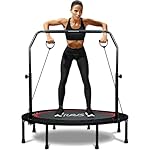 RAVS Mini Trampoline for Kids Adults 40"/48" Foldable Fitness Rebounder Kids Trampoline with 5 Levels Height Adjustable Handle Resistance Bands Indoor Workout
