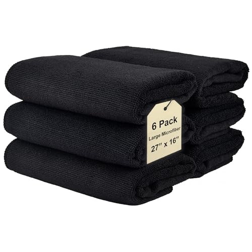 UTowels Cleaning Towel Wash-Cloth - Large 27" x 16" Microfiber Rags - Highly Absorbent, Lint Free Streak Free for House, Kitchen, Car, Window Detailing Reusable Shop Towels (6-Pack, Black) by UTowels - Used condition - US$16.82