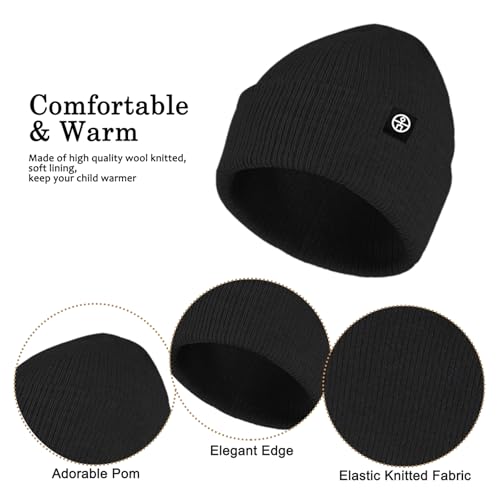 Enwokran 3 Stück Wintermütze Mütze Handschuhe Schal Set Thermo Strickmütze Elastischer Weiches Fleece Gebürstetes Innenfutter Schal Touchscreen Handschuhe Set für Kaltes Wetter (Schwarz)