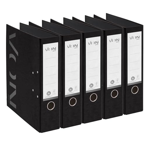 VON Leitz 5er Pack Ordner A4, 100 % Recyclingkarton, 80 mm Rückenbreite, Für 600 Blatt, Vollfarbig, Blauer Engel & FSC-zertifiziert, Für Schule, Studium & Haushalt, Schwarz, 10570095