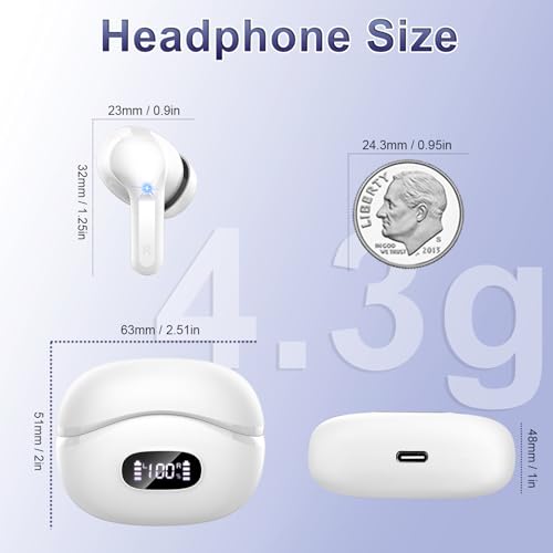 Image of Wireless Earbuds Bluetooth Headphones, 2026 Hi-Fi Stereo Deep Bass Ear Buds, 4 ENC Noise Cancelling Mic, USB Fast Charging in-Ear Earphones, IP7 Waterproof Workout Sport for Laptop Pad Android iOS