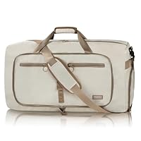 Fmeida 65L Duffle Bag with Shoes Compartment, Foldable Travel Duffel Bags for Men Women, Large Packable Travel Bag Water Repellent & Tear Resistant (Beige)