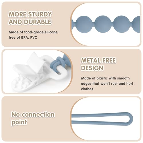 Image of Pacifier Clips Silicone, 4-Pack Pacifier Holder Clip with Stylish Round Design, 100% Food Grade Silicone, Safe Essentials for Newborns Baby Boys and Girls