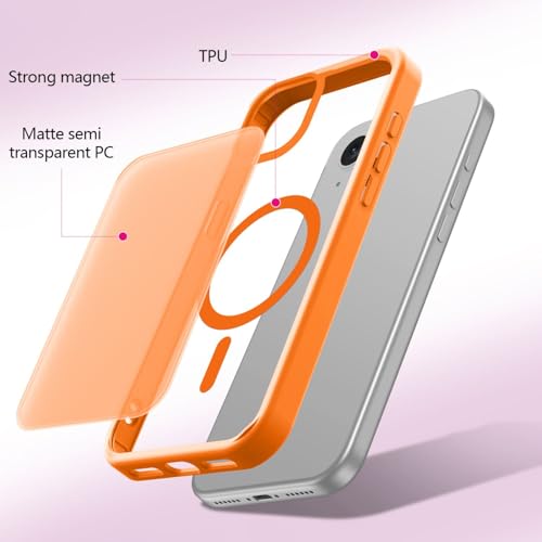 Image of for iPhone 15 Case | Frosted Translucent Hard Back Cover | Slim Translucent Matte Shockproof | Compatible with Mag-Safe (Orange)