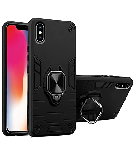 Image of Pikkme D5 Tough Armor Bumper Back Cover Case for iPhone X,iPhone Xs |Ring Holder & Kickstand in-Built (Black)