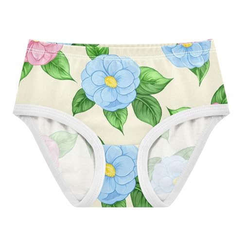 Cotton Girls Underwear Toddler Pastel Pink Blue Camellia Flowers Beige Girl Panties Cute Durable Kids Briefs Undies 2t