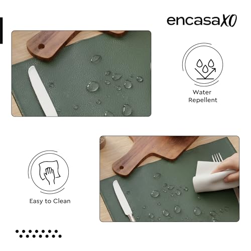 Image of Encasa XO Leather Dining Table Mats Set of 6 | Water Repellent & Heat Resistant Dining Table Mats | Washable & Easy to Clean Placemats for Kitchen Decor - 42x30 cm (Green)