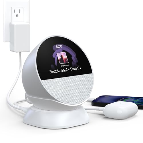 HomeMount Ultimate 2024 Echo Spot Stand - Charging Hub for Echo Spot, Smartphones & More with USB-C/A Ports, Sleek, Stable & Space-Saving Design