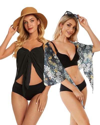 Image of CHICGAL 2 Pieces Women Beach Sarong Bathing Suit Wrap Skirt Sheer Bikini Swimsuit Cover Ups for Swimwear