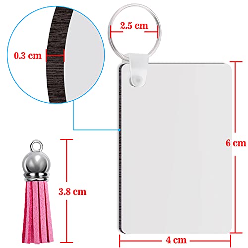 Duufin 96 Pieces Sublimation Keychain Blanks Rectangle Sublimation Ornament Bland Heat Transfer Blank Keychain Tassels With Key Rings Mdf Blank Board For Diy Keychain And Craft, Double-Side Printed #TOP3