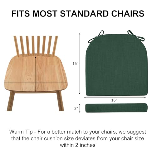 Image of Wellsin Chair Cushions for Dining Chairs 4 Pack - Kitchen Chair Cushions with Ties and Non-Slip Backing - Dining Chair Pads 16 inchX16 inchX2 inch, Dark Green