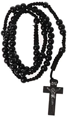IncdnnWooden Beads Rosary Necklaces with Jesus Imprint Cross Religious Jesus Jewellery Rosary Beads Catholic for - Multicolour - 8 mm