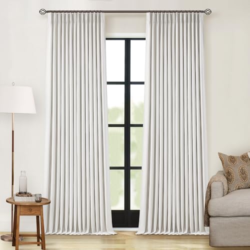 Off White Pinch Pleated 100% Blackout Curtains 102 Inches Long Linen Blend Window Curtains 102 Inch for Bedroom Living Room Darkening Thermal Insulated Back Tab Pinch Pleat Dual Layer Drapes