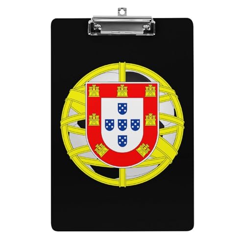 Portugal Emblem Football Clipboard Acrylic Clear Clipboards with Low Profile Clip Holds 100 Sheets A4