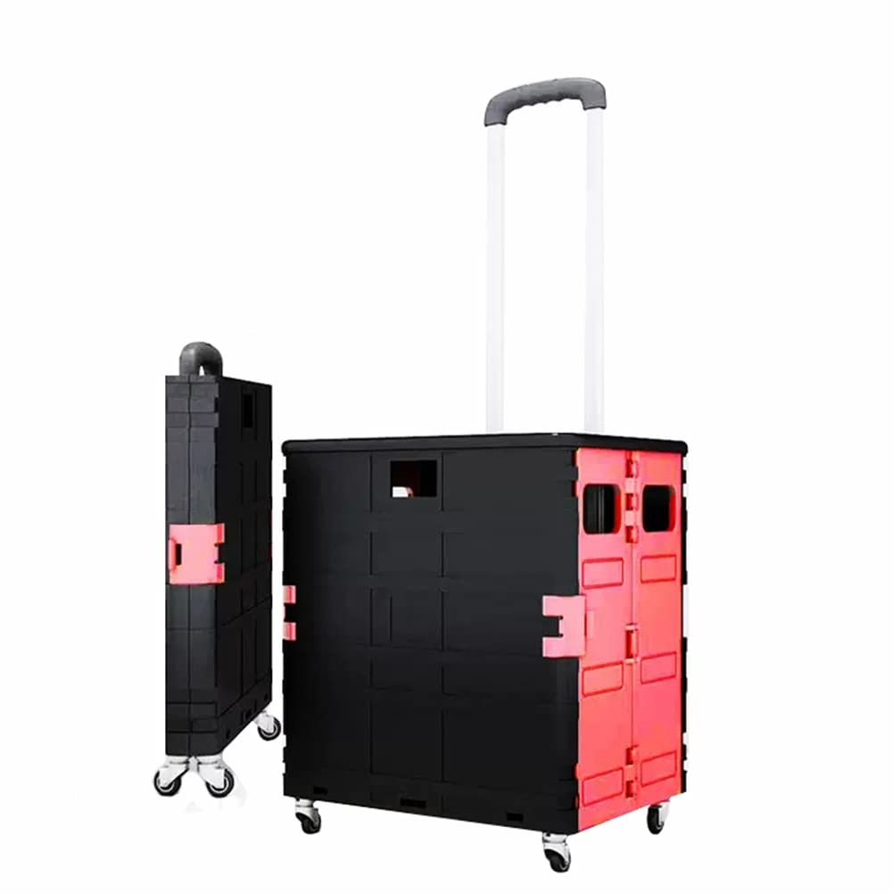 festival trolley， Large Foldable Shopping Cart, Secure Lid(Negro Y Rojo,75L)