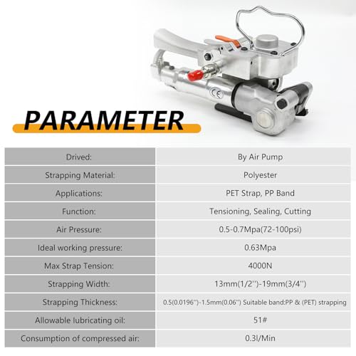 ZONEPACK Pneumatic Strapping Tool Handheld Baler Package Packaging Machine PP PET Portable Wrapping Strapping Machine 1/2Inch to 3/4Inch (13-19mm)