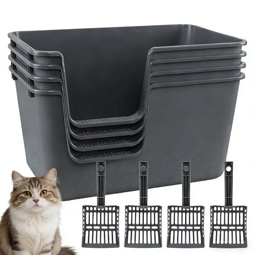 Waikhomes 4 Pack Large Open Top Cat Litter Box with