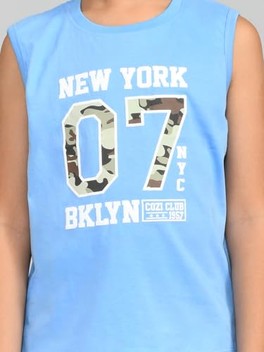 Image of Lux Cozi Printed Round Neck Sleeveless Cotton T-Shirt for Boys | Prints May Vary |