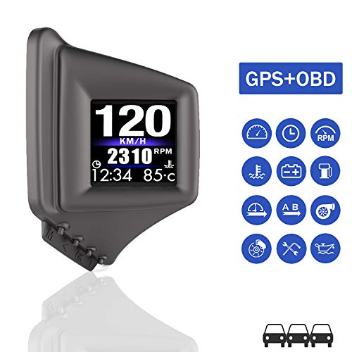 Affichage tête haute de voiture HUD, iKiKin OBD2 & GPS Dual Modes Smart Gauge HUD, écran d'affichage de 2,4 pouces, affichage de voiture Indicateur, compatible avec toutes les voitures et camions