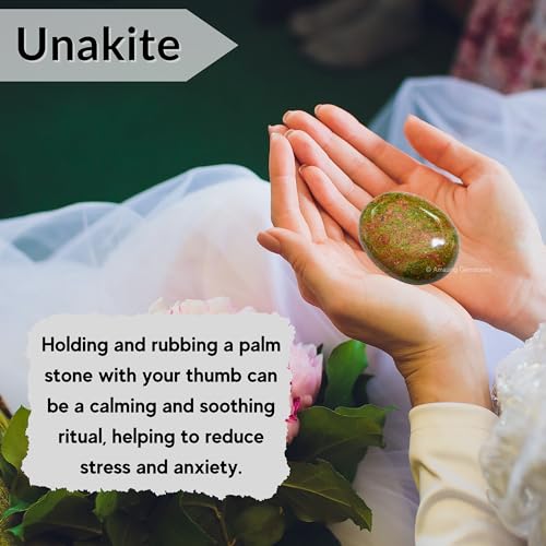 Image of Amazing Gemstone Unakite Crystals and Healing Stones - Large Palm Stone Crystals Piedra - Crystal for Good Luck, Balanced Positive Energy, Meditation - Unique Stocking Stuffers Gifts for Women, Men