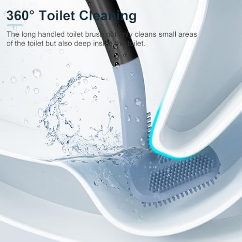 Image of Golf Toilet Brush, Toilet Cleaning Brush, Flexible Bendable Silicone Long Handled Toilet Brush, 360 Deep Toilet Bowl Cleaning Brush,Quick Drying Toilet Brush for Bathroom with a Hook (Black)