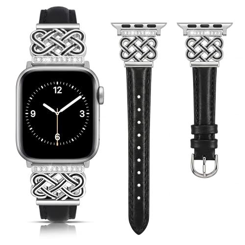 Image of Compatible with Apple Watch Bands Women 38 /40 /41 /42mm Dressy Slim Leather Strap with Designer Celtic Knot Interlock Buckle Bracelet for iWatch Series 11 10 9 8 7 6 5 4 SE 3 2 1
